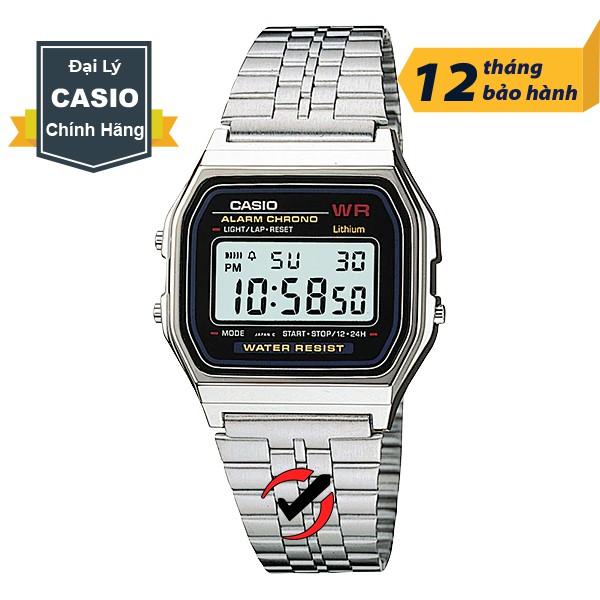 Đồng Hồ Nam Nữ Chính Hãng Casio Anh Khuê Dây Kim Loại A159 Mạ Vàng - Màu Bạc