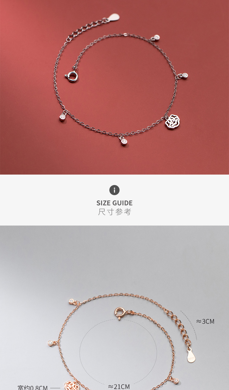 Lắc Chân Bạc 925 Đính Đá Kim Cương Phong Cách Retro Đơn Giản Cho Nữ S4455 | BigBuy360 - bigbuy360.vn