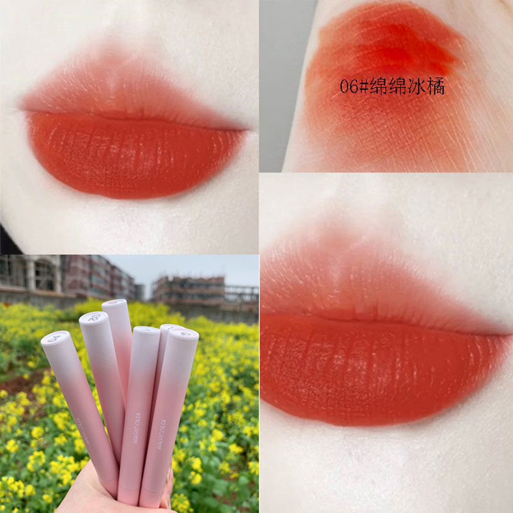 [sweet] woman  fashion retro pink tube matte waterproof lip glaze not easy to fade moisturizing lipstick