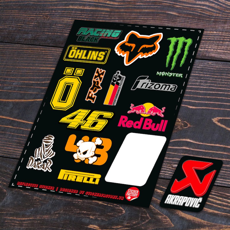 Sticker Reflective Hình Dán Phản Quang 3M Premium - Sticker Factory - chủ đề Racing Logo Black