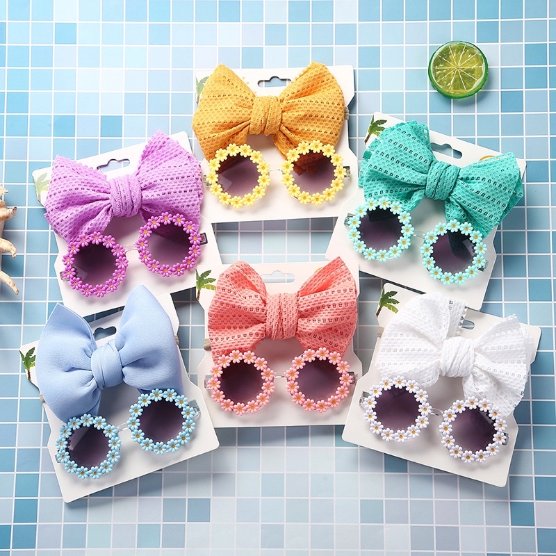 Kính viền hoa kèm băng đô / turban nơ cho bé gái xinh xắn 1-6 tuổi kính chụp ảnh, kính đi biển cho bé
