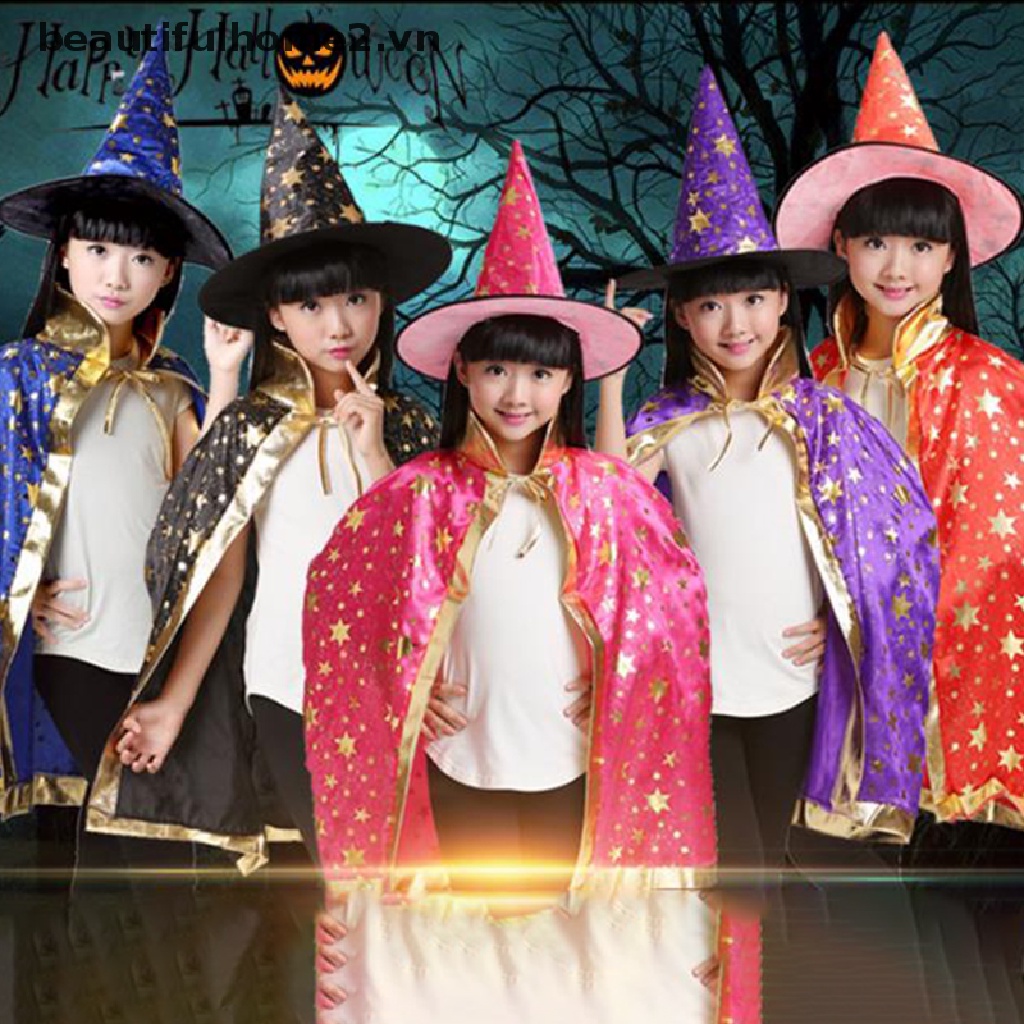 Bộ 2 Sản Phẩm Gồm Áo Khoác + Mũ Phù Thủy Phong Cách Halloween Cho Bé