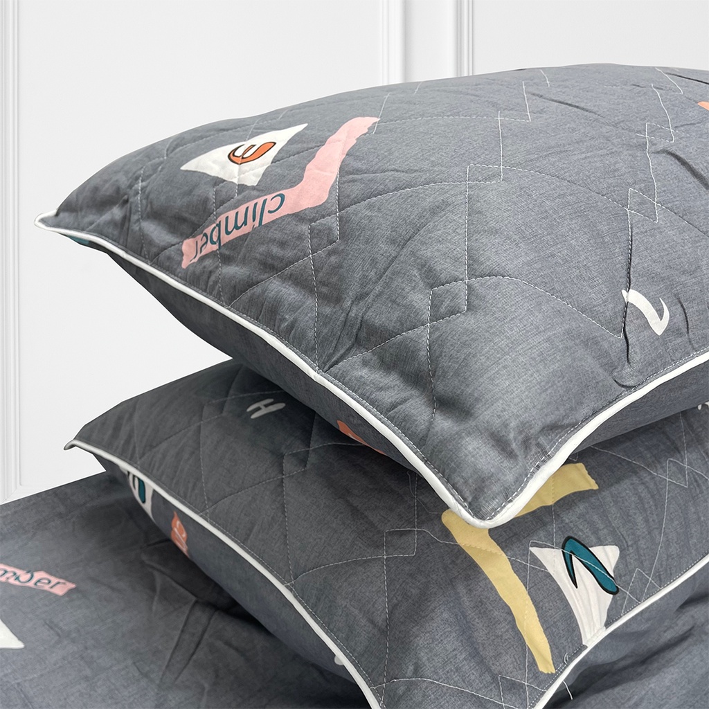 Bộ Ga Gối 100% Cotton Thuần Việt Mền Mịn, Thoáng Mát - Xám COT03