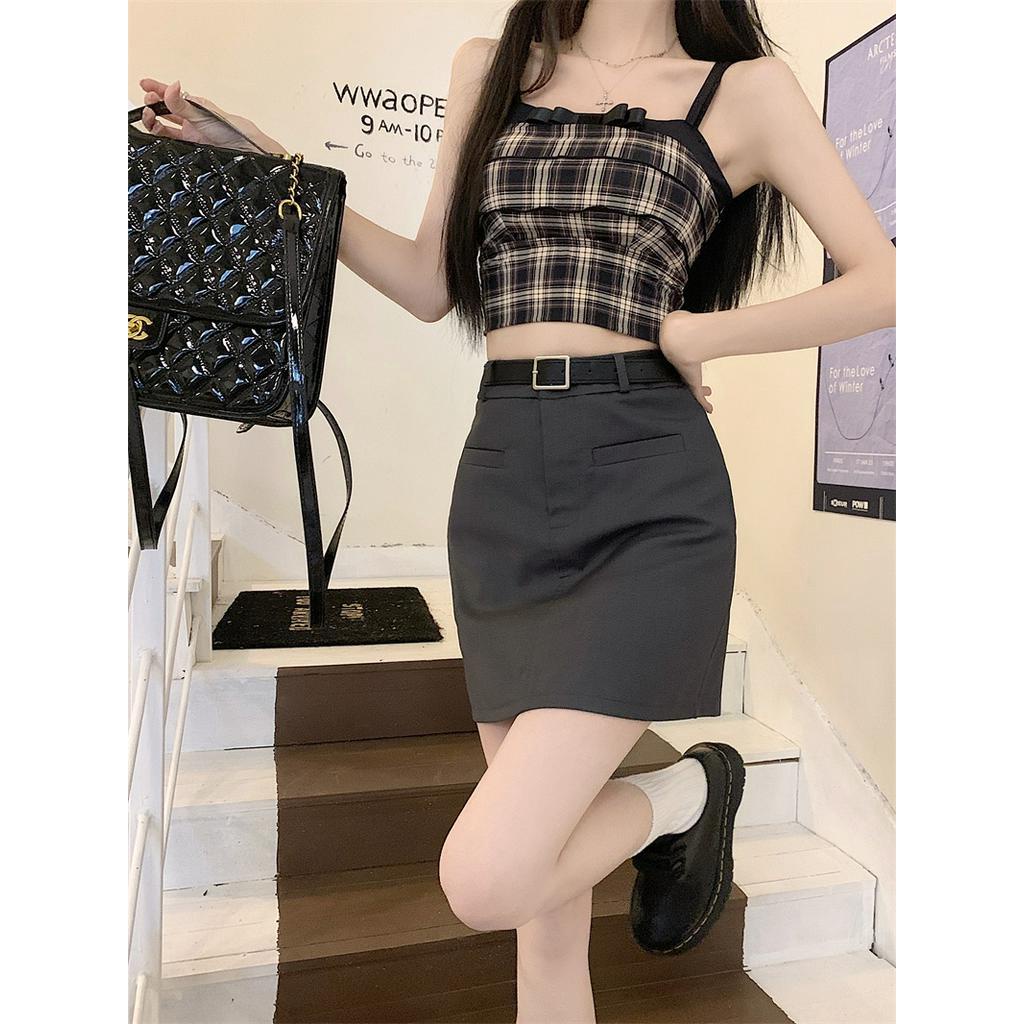 Chân Váy Chữ a Lưng Cao Màu Xám Kèm Thắt Lưng Phong Cách Mới 63306