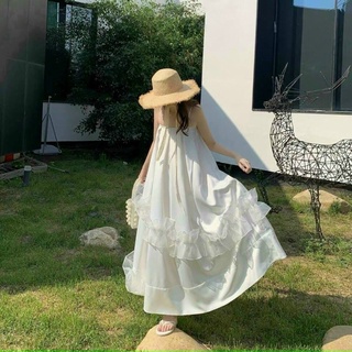 Đầm 2 dây phi babydoll,đầm babydoll,đầm dây trắng phối bèo trước sau đi biển siêu cute