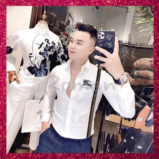 ÁO SƠ MI NAM THÊU NGỰA CHẠY DÂY DỌC TRẮNG DÀI TAY KATE LỤA CÔNG SỞ, ĐI CHƠI, ĐI LÀM