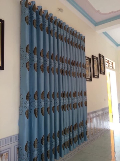 Rèm cửa may sẵn gấm nhung chân châu cao cấp màu xanh nhiều kích thước.