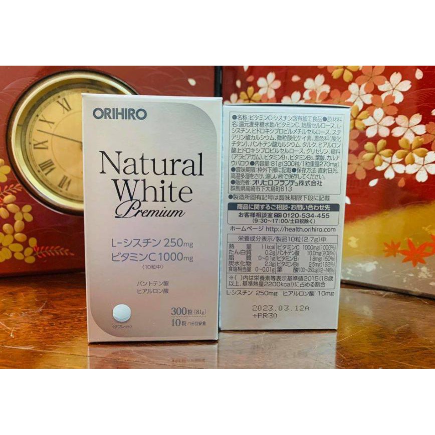 trắng ra Natural White Premium Orihiro nội địa Nhật 300 viên