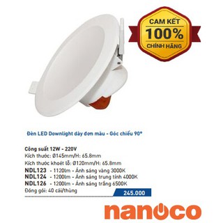 Đèn LED Downlight Nanoco 12W NDL123, NDL124, NDL126 - Góc Chiếu 90°