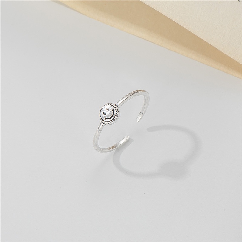 Nhẫn nữ nhẫn bạc s925 mặt tròn cười basic Cá jewelry NB140