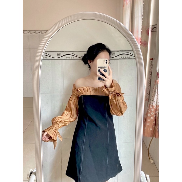 Đầm Bẹt Vai Tay Dài Cột Nơ , Thanh Lý A07