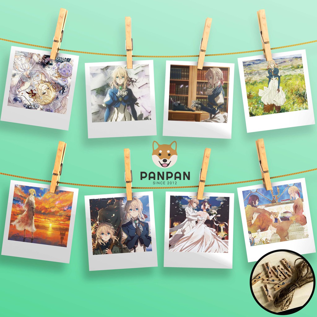 Combo 8 ảnh card lomo polaroid trang trí Anime Violet Evergarden 1 (tặng kèm dây và kẹp)