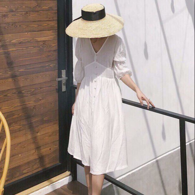 Đầm BabyDoll trắng tay bí (có ảnh thật)