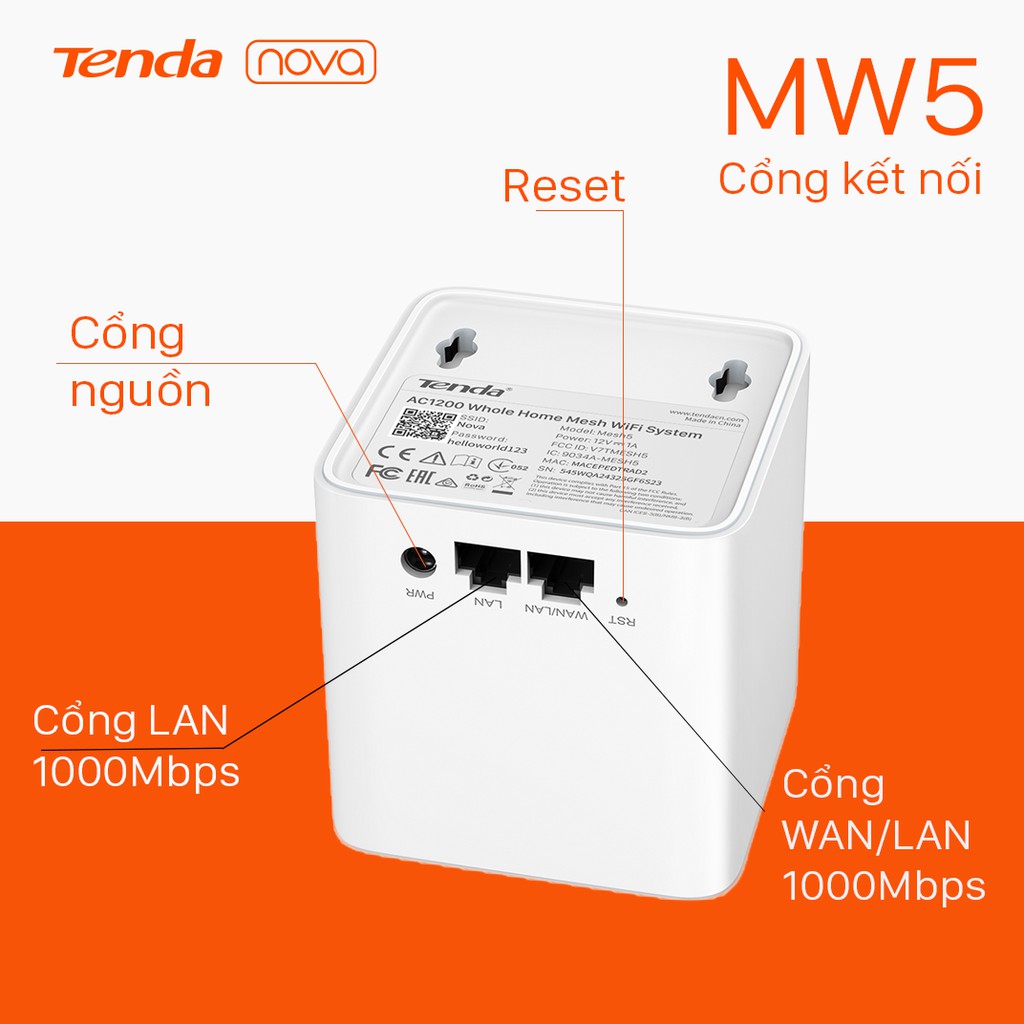 Tenda Hệ thống Wifi Nova Mesh cho gia đình MW5 Chuẩn AC 1200Mbps 3 pack