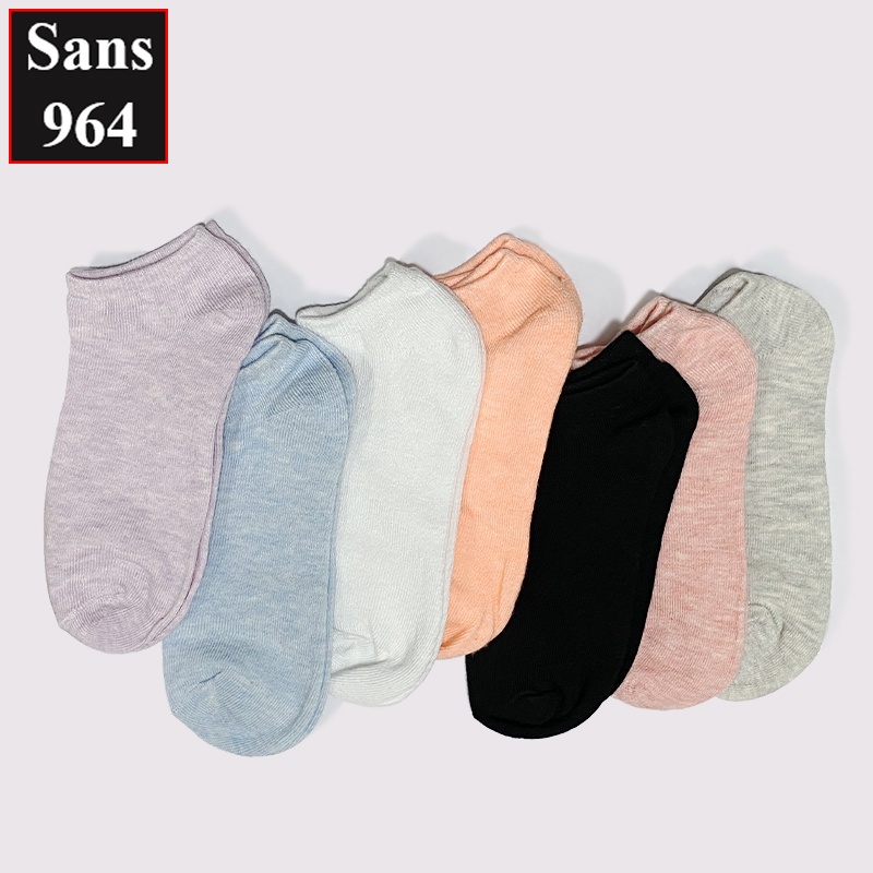 Tất vớ nữ cổ ngắn trơn mỏng mát cho mùa hè Sans964 cotton nhiều màu trắng đen xám hồng cam tím xanh vintage đẹp xinh xắn