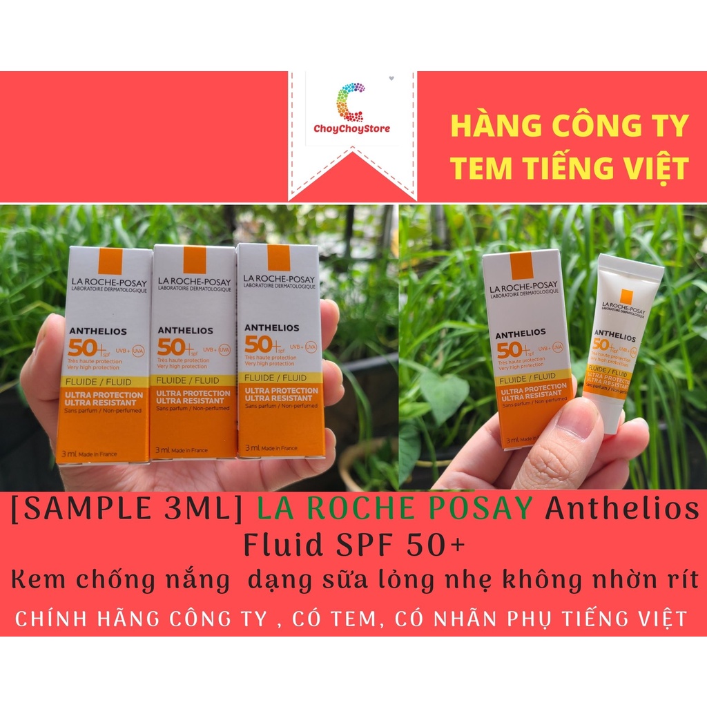 [SAMPLE 3ML HSD 8/23] Kem chống nắng LA ROCHE POSAY Anthelios Fluid SPF 50+ 3 ml  dạng sữa lỏng nhẹ không nhờn rít