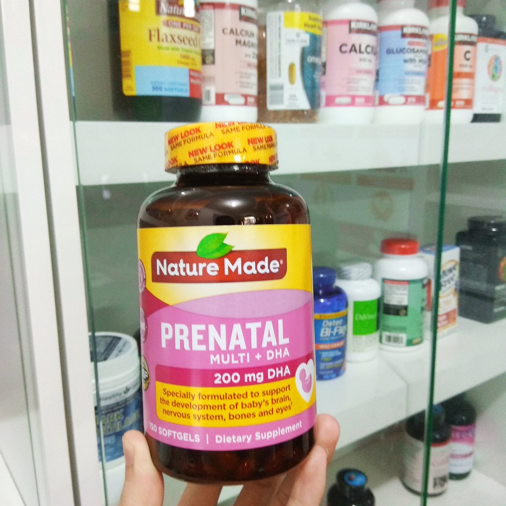 Bổ bà bầu Nature Made Prenatal Multi + DHA 200 mg DHA bổ sung vitamin và khoáng chất cho phụ nữu có thai, Chai 150 viên