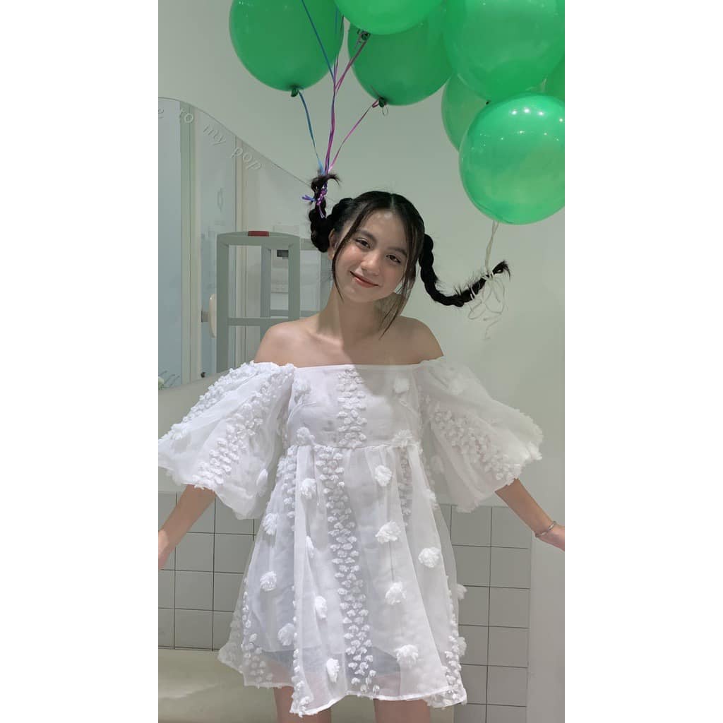 Áo Váy Babydoll Trễ Vai Đính Bông Áo Babydoll Bồng Bềnh