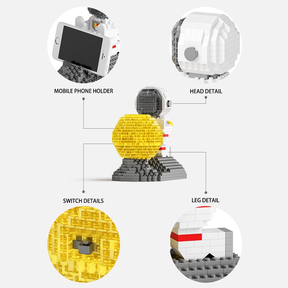 BP MART Đồ chơi lắp ráp mô hình phi hành gia/mặt trăng/tàu không gian có đèn LED cho trẻ