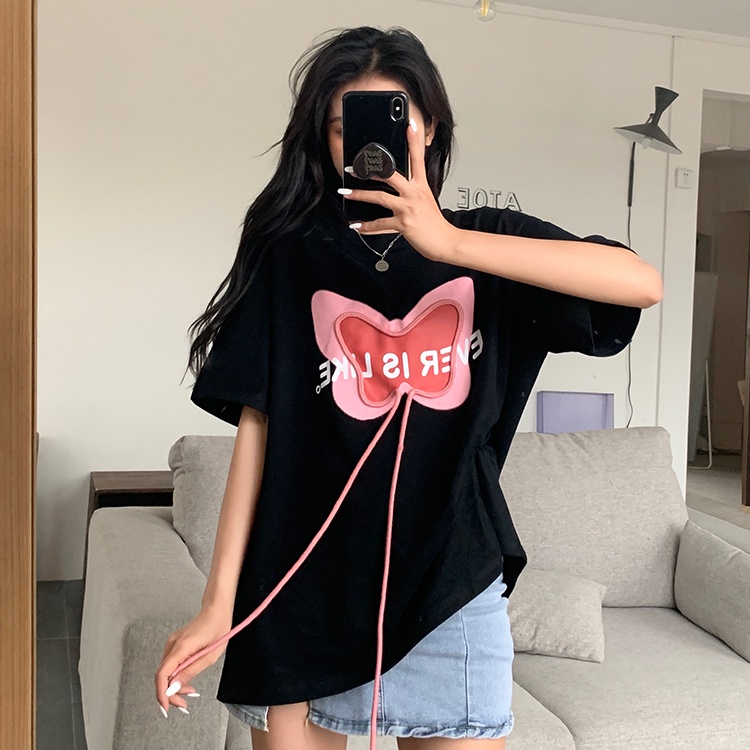 SUXI Áo Thun Nữ Ngắn Tay In Chữ Phong Cách Đường Phố Đơn Giản