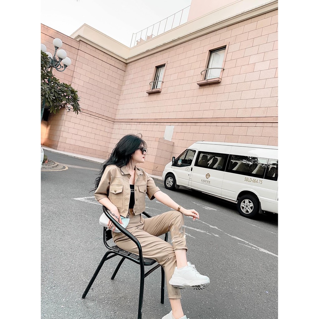 Set Bộ Kaki Nữ Áo Croptop Quần Dài ( ảnh thật ) | BigBuy360 - bigbuy360.vn