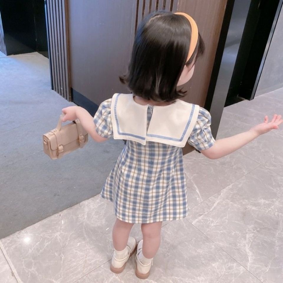 Đầm công chúa tay ngắn họa tiết sọc caro thời trang mùa hè phong cách Hàn Quốc mới cho bé gái
