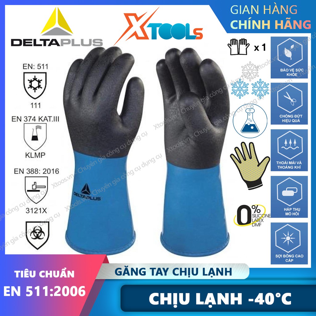 Găng tay chịu lạnh Deltaplus VV837, bao tay chống lạnh -40 độ C, chống hóa chất, phủ Nitrile chống trượt, linh hoạt cao