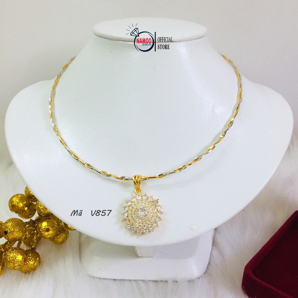 Kiềng Cổ Mềm Bền Màu V857 Mặt Hoa Tròn Đính Đá, Dây Chuyền Nữ Cao Cấp