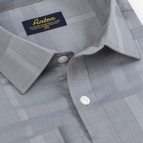 Áo Sơ Mi Nam Công Sở Trung Niên Thương Hiệu Anton Ghi Xám Kẻ Sọc Ngang Ngắn Tay – XNT202