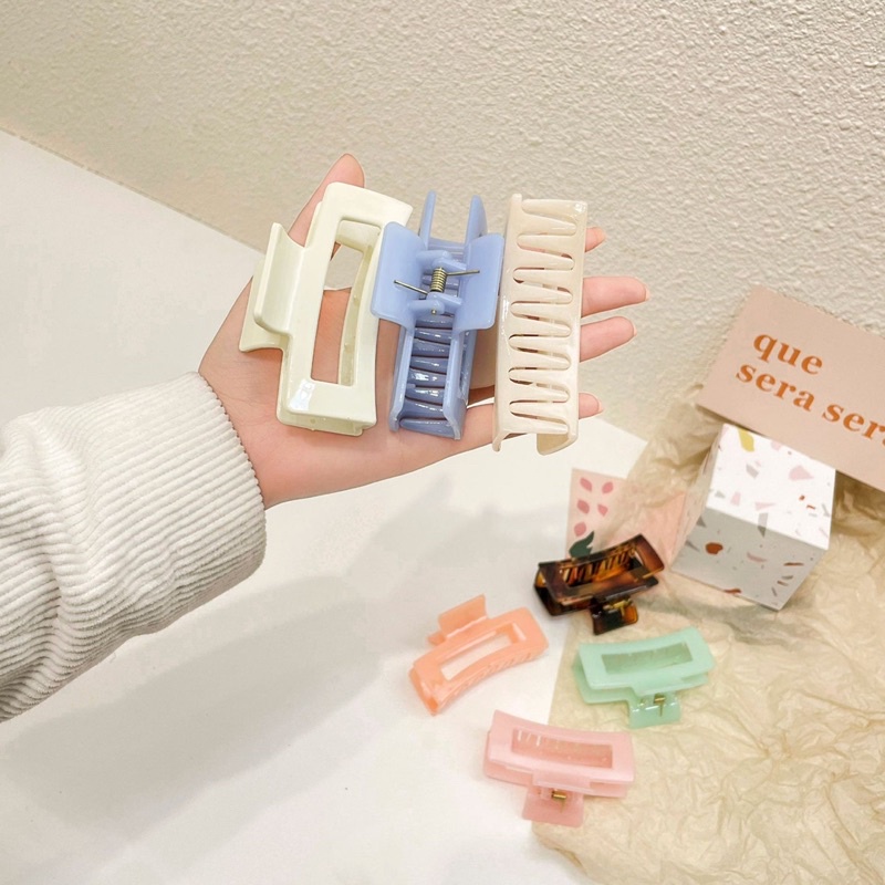 Kẹp tóc càng cua trơn màu dáng vuông màu sắc pastel Hàn Quốc