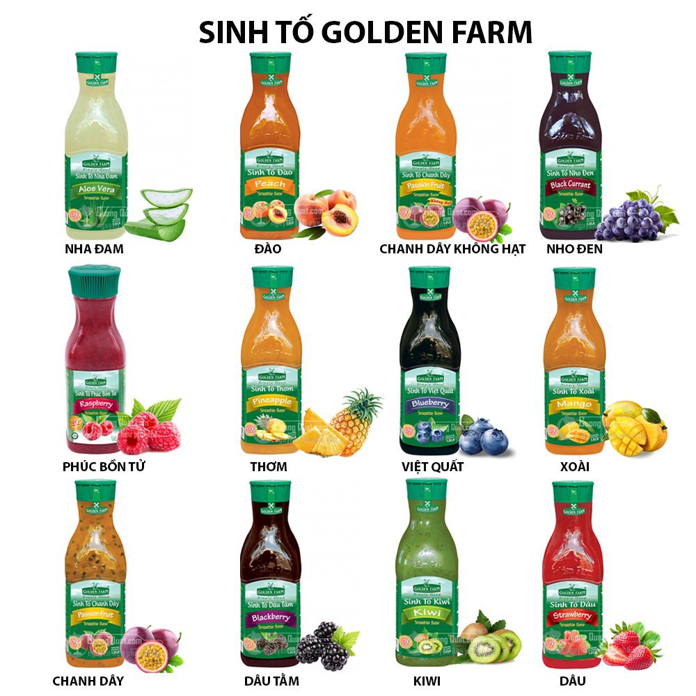 Sinh tố Golden Farm có đủ các mùi chai 1 Lít giữ nguyên hương vị trái cây