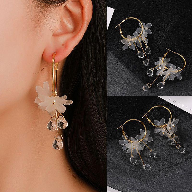 Hoa tai mặt hình hoa đính đá lấp lánh phong cách dân tộc ngọt ngào