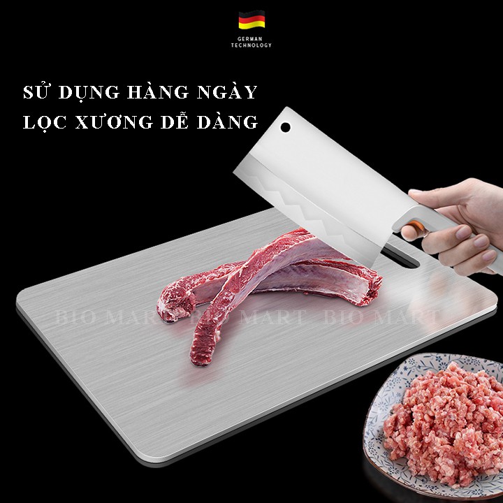Thớt INOX chữ nhật kháng khuẩn cao cấp - Rã đông tốt, chống gỉ sét, vi khuẩn, dễ dàng vệ sinh [ Dày 0,3cm ] – BIO127