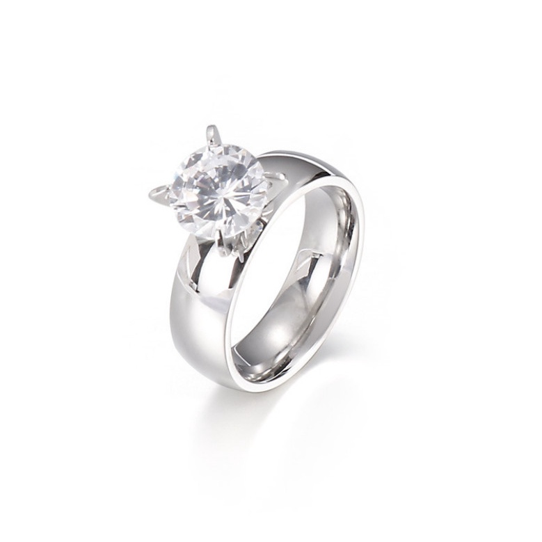 Nhẫn Đính Kim Cương Nhân Tạo Bản 6mm Titan Ko Đen TT 3396