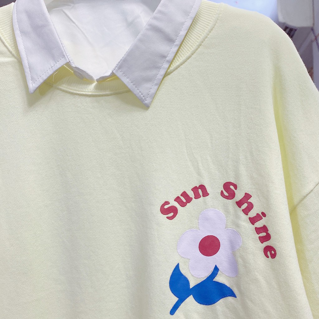 Áo sweater hoa màu vàng nhạt pastel form rộng