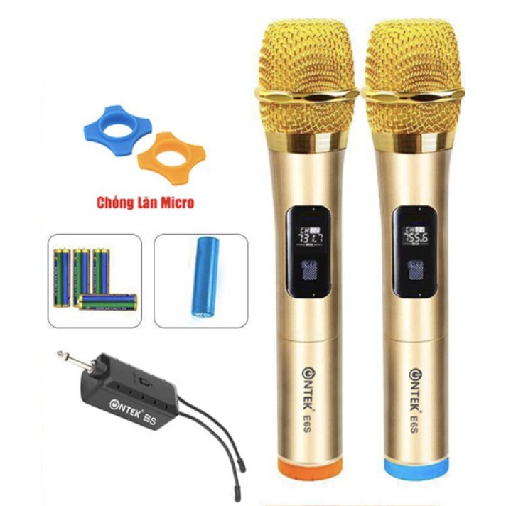 Bộ Micro không dây ,mic hát Karaoke đôi, chuyên cho amply, loa kéo, hát gia đình Ontek E6,mic không dây