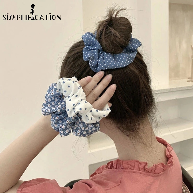 Dây Buộc Tóc Co Giãn Nhiều Màu Sắc Họa Tiết Kẻ Sọc/ Chấm Bi Thanh Lịch