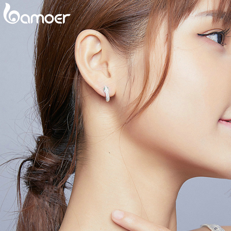 Bông tai Bamoer SCE922 bằng bạc 925 thiết kế hình rắn sang trọng cho nữ