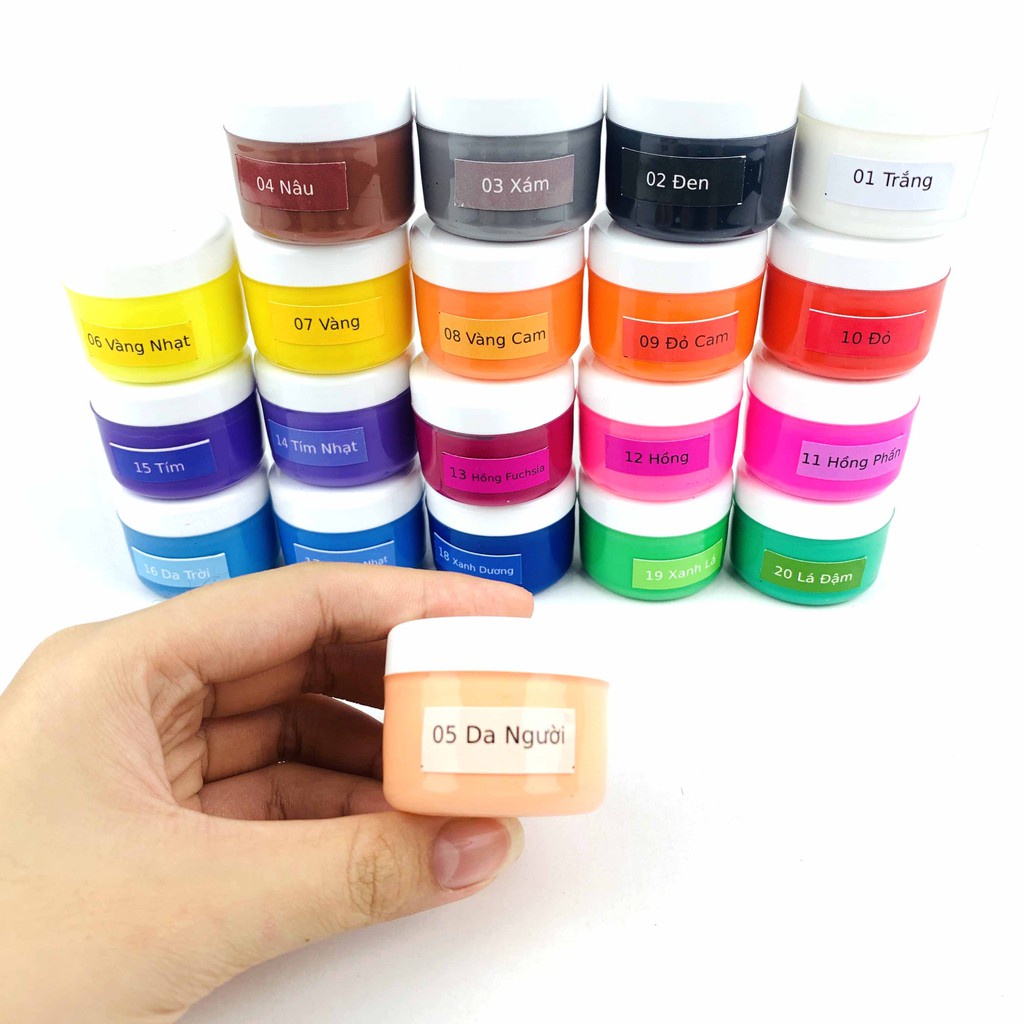 Hũ Màu Acrylic 30ml - Sơn Acrylic Chuyên Dụng, 20 Màu Nước Vẽ Áo, Tô Tượng, Màu Vẽ 3D, Giày, Thủy Tinh, Gỗ