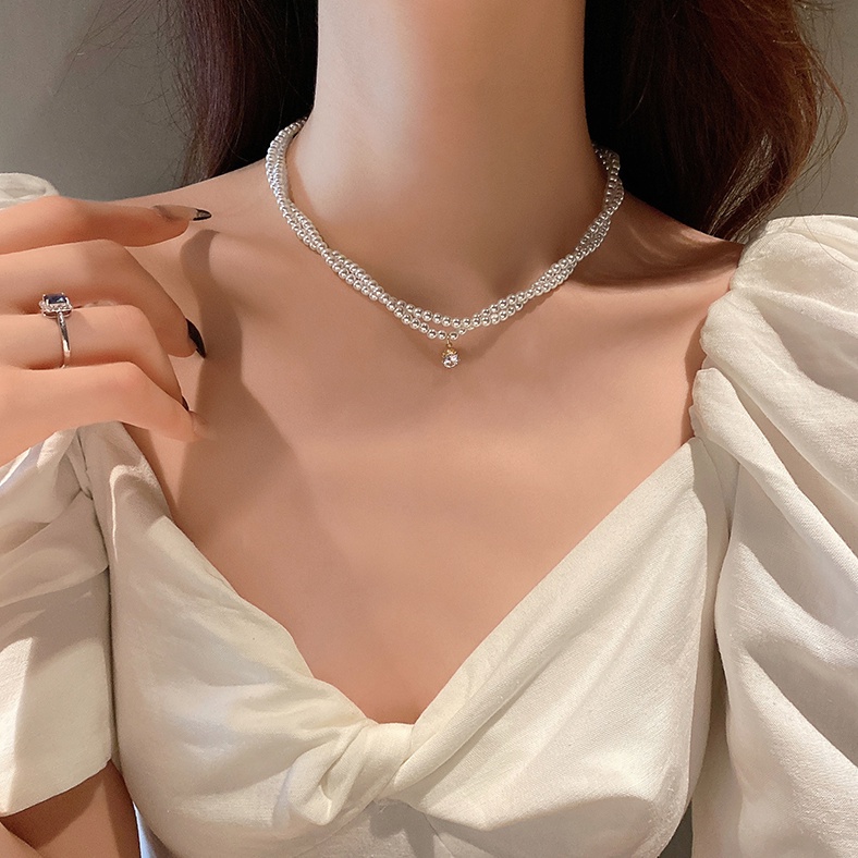 Dây Chuyền Hai Lớp Đính Ngọc Trai Thời Trang Dành Cho Nữ