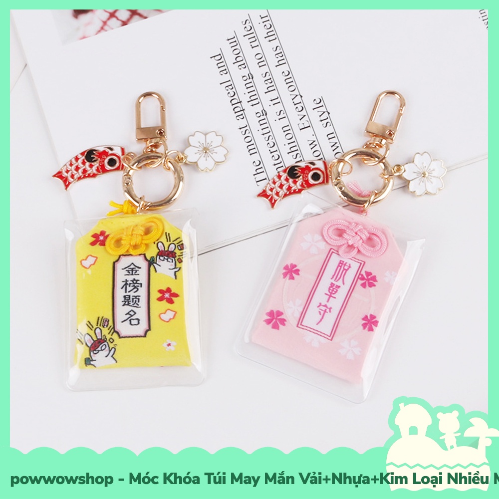 [Sẵn VN - Hỏa Tốc] Móc Khóa Túi May Mắn Kim Loại+PE+Vải Mẫu Sakura Cờ Cá Chép &amp; Hoa Anh Đào