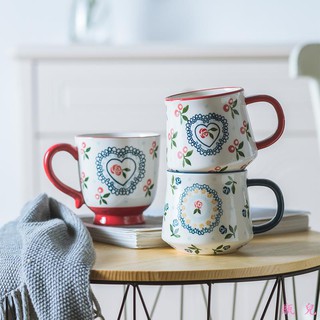 Ly Sứ Uống Nước Cỡ Lớn In Họa Tiết Vẽ Tay Phong Cách Vintage