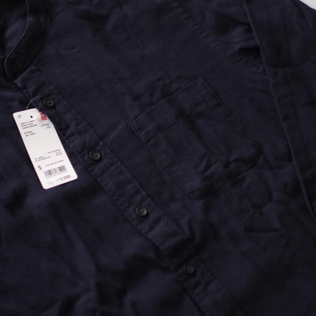 Uniqlo Bộ Đồ Ngủ Vải Nỉ Tay Dài Màu Xanh Navy Xinh Xắn Cho Nữ