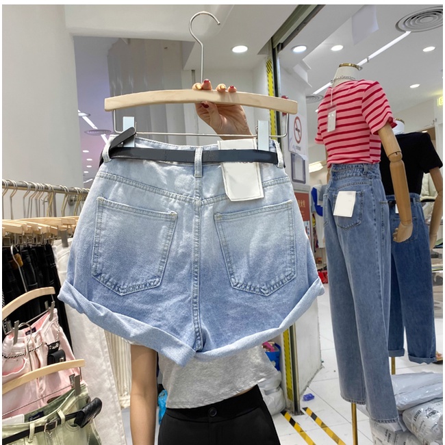 Quần short jeans ZHELIHANGFEI ống rộng lưng cao màu gradient thời trang mùa hè phong cách hong kong cho nữ