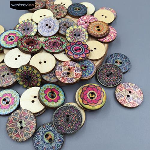 Set 100 Nút Áo Bằng Gỗ In Họa Tiết Hoa Xinh Xắn Dùng Để Trang Trí Đồ Thủ Công