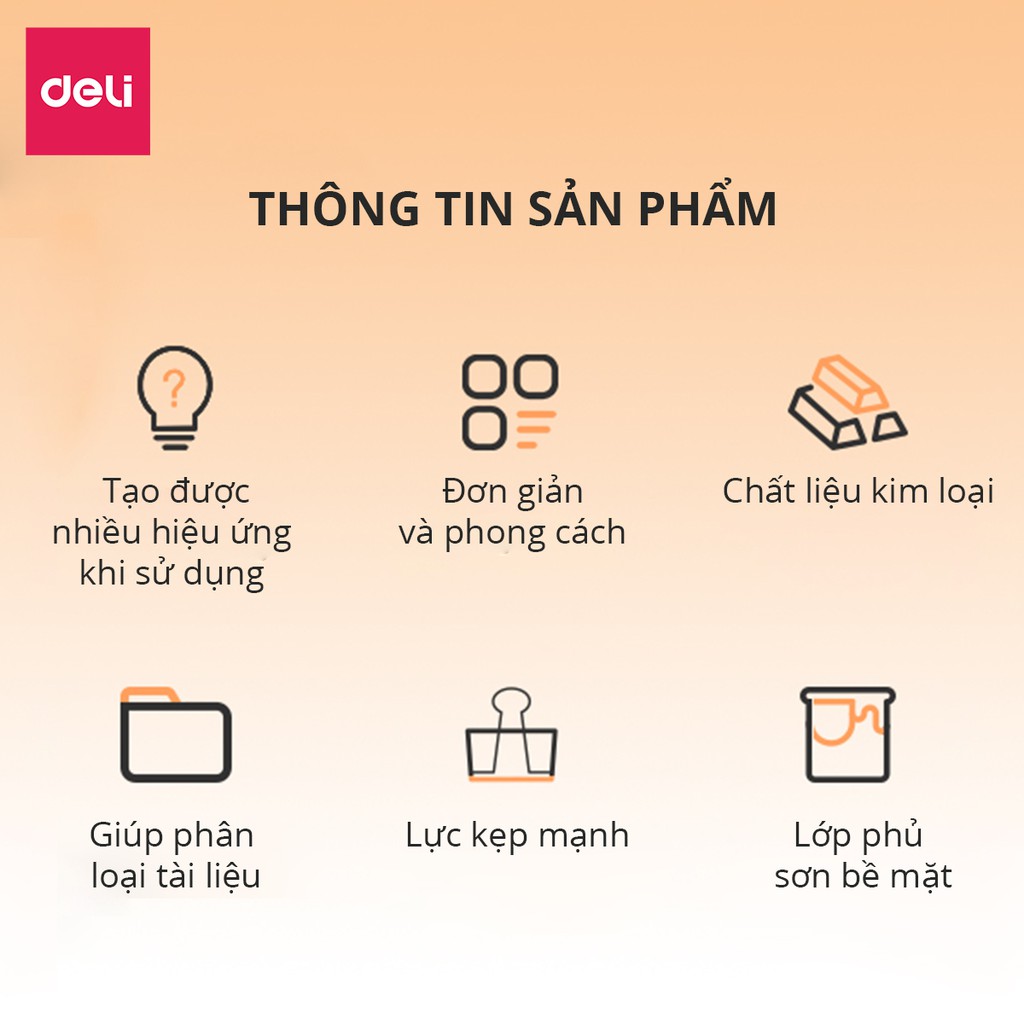 Kẹp bướm văn phòng nhiều màu DELI - Dùng cho tài liệu giấy tờ - mạ vàng hồng - 6 chiếc và 8 chiếc hộp 78206/78207