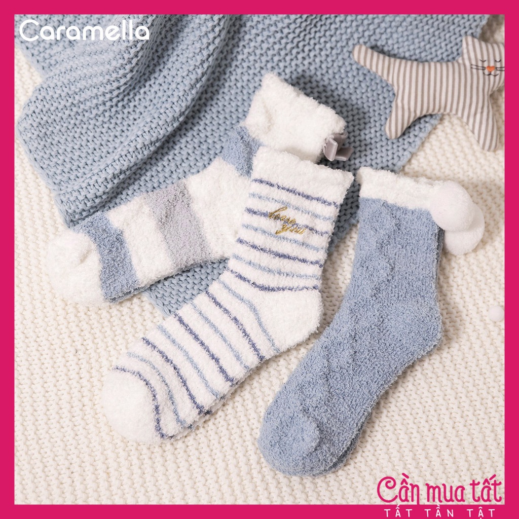 Tất nữ len lông cừu Caramella siêu mềm siêu ấm, set vớ nữ Caramella 3 đôi dễ thương