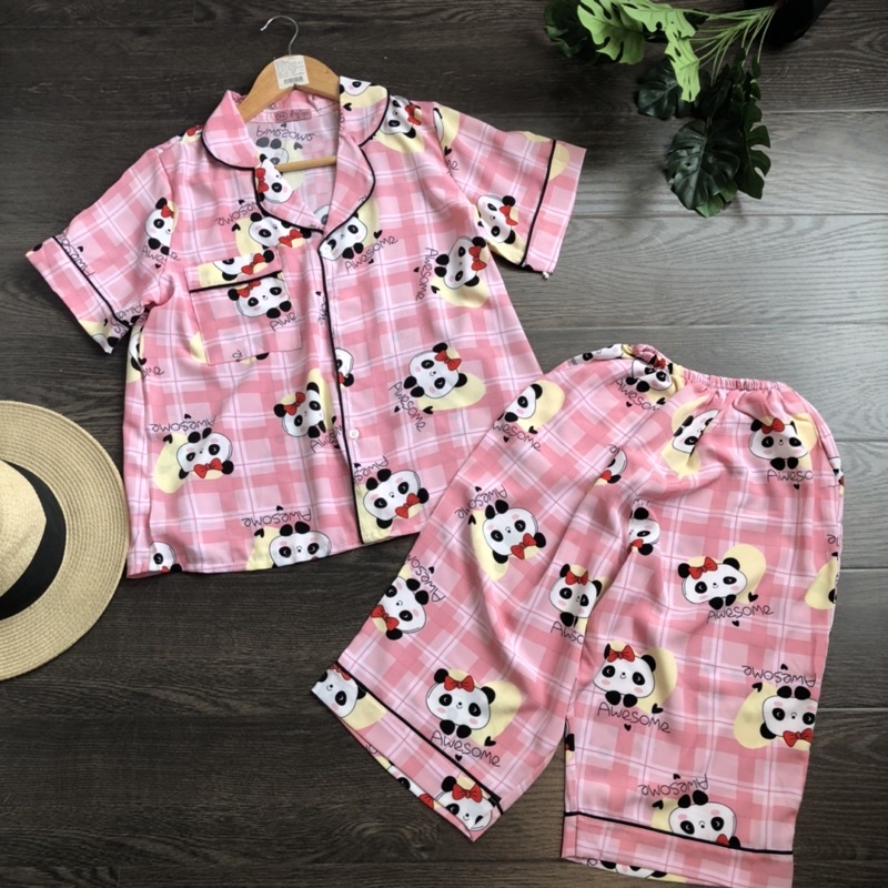 Đồ bộ Pijama cộc tay quần lửng lụa thái caro dưới 58 kg -Đồ bộ mặc nhà xịn xò siêu xinh