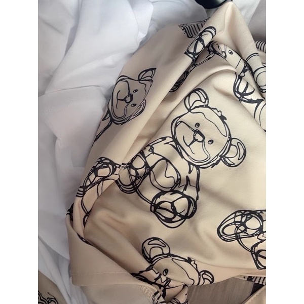 🌸 SẴN Set Váy yếm babydoll dài hình con gấu siu cute COÁ ẢNH THẬTTT