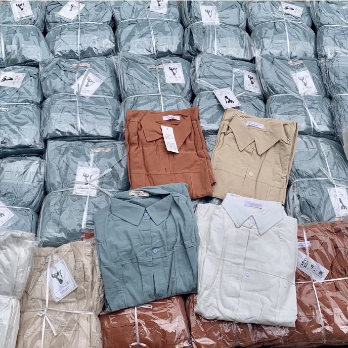 Váy sơ mi đũi thô 560 dáng xuông 2 túi ngực giả 4 màu / Đầm sơ mi dáng rộng Nhung Nhớ A1051N